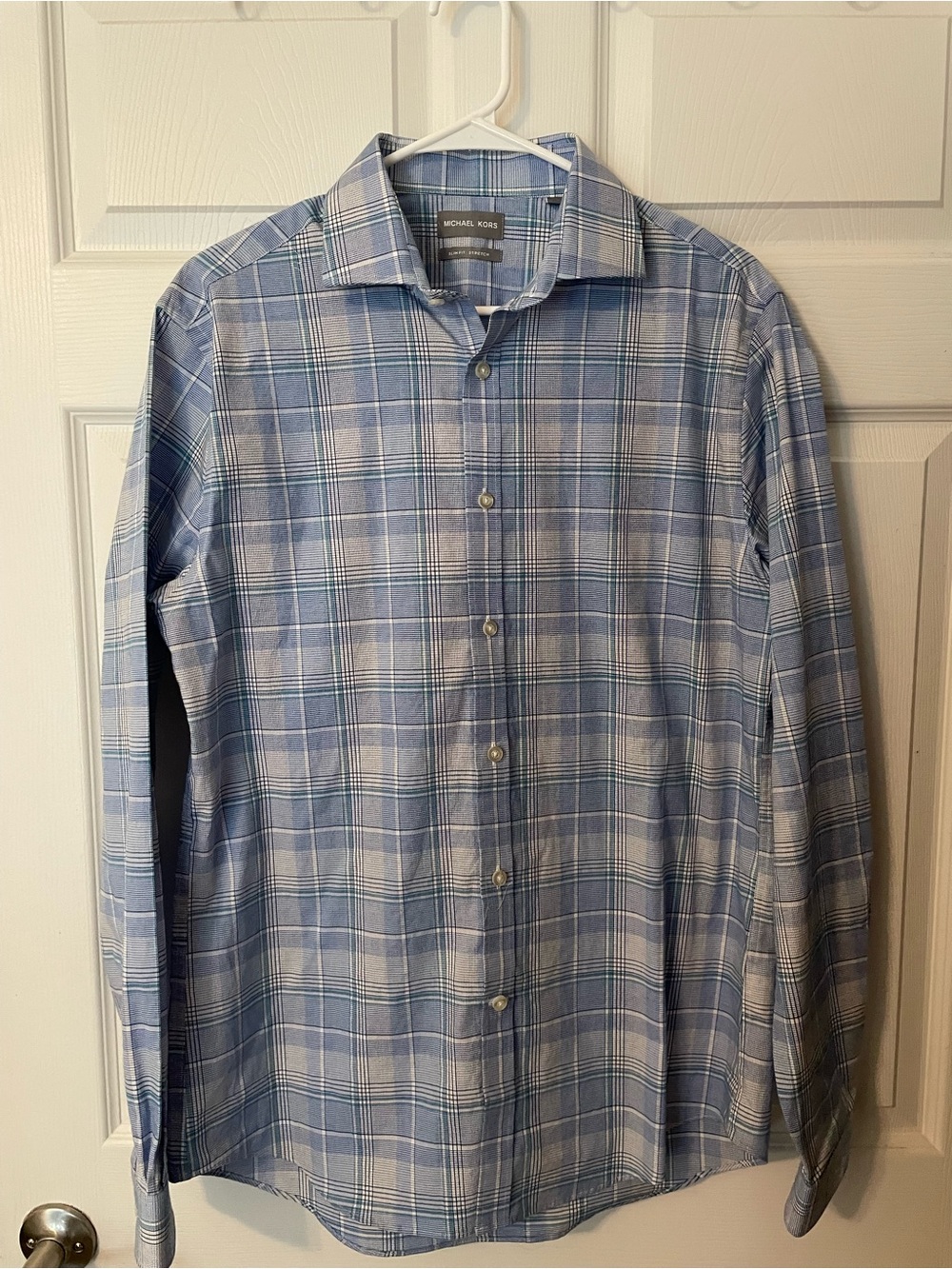 Michael Kors Light Blue Plaid Long-Sleeve Button-Down Shirt large 16 34/35